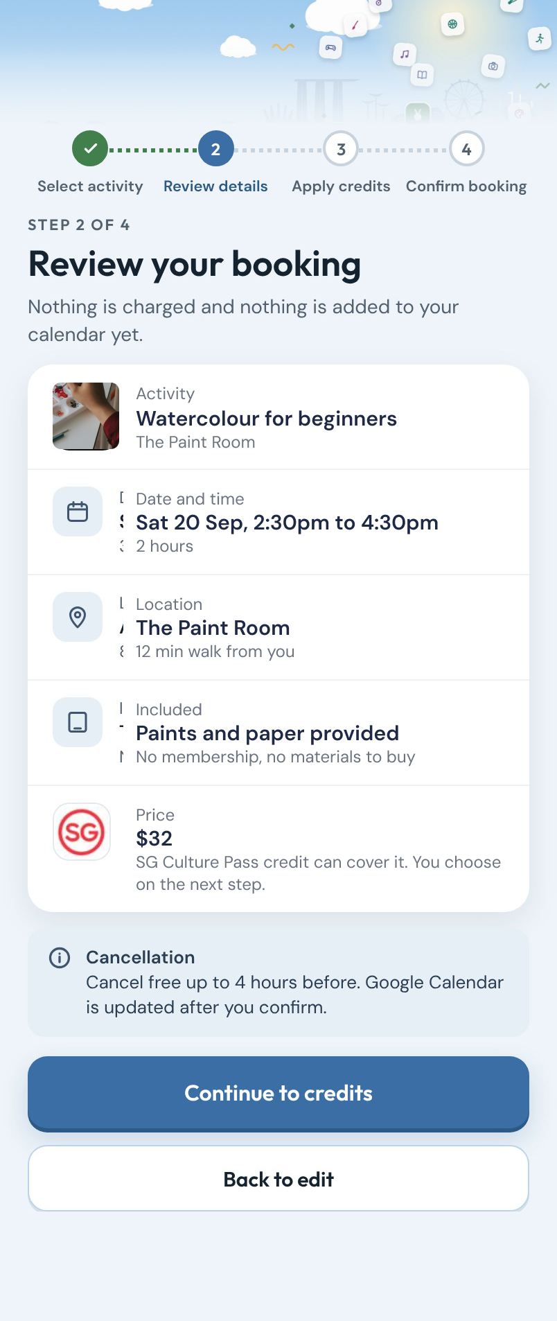Step 2 of 4. Review your booking: Watercolour for beginners, The Paint Room.